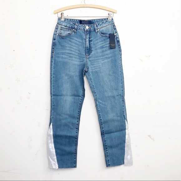 RACHEL Roy hi rise cropped raw hem sequin detail jeans - Picture 1 of 13